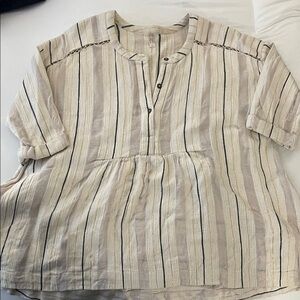 Free People Cream, Black, and Gold Textured Knit/Woven Swing Top